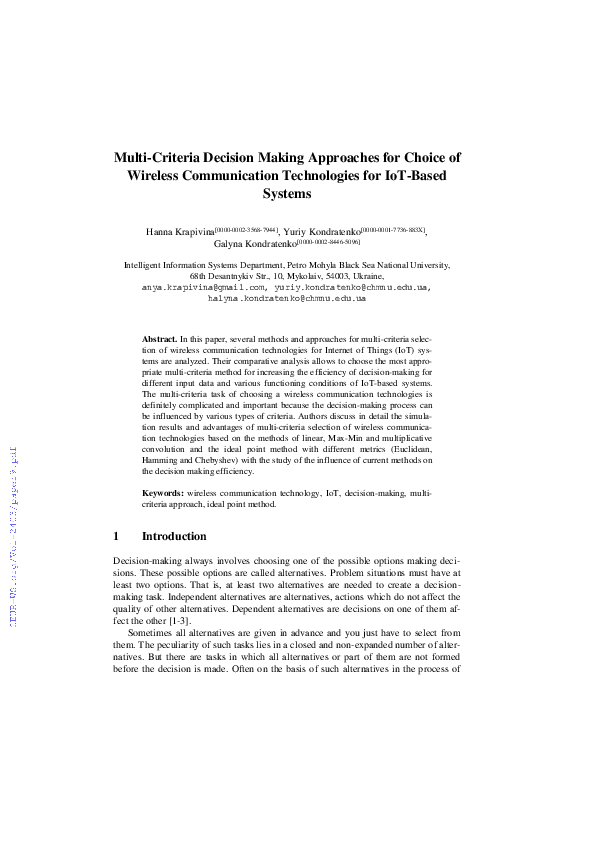 (PDF) Multi-Criteria Decision Making Approaches for Choice of Wireless ...