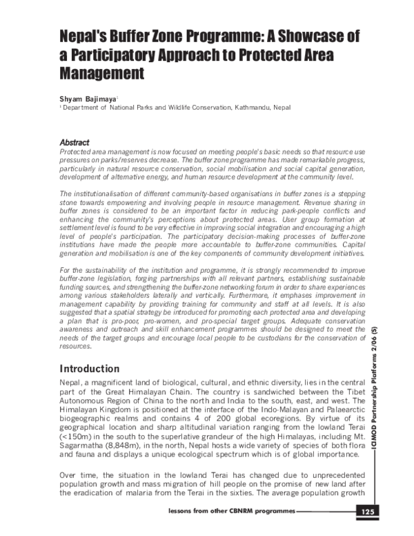 (PDF) Nepal's buffer zone programme: a showcase of a participatory ...