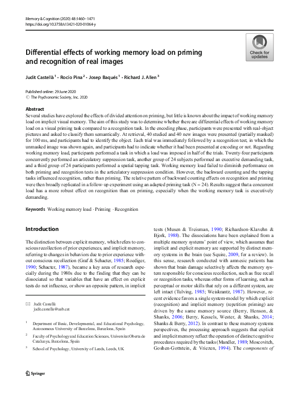 (PDF) Differential effects of working memory load on priming and ...