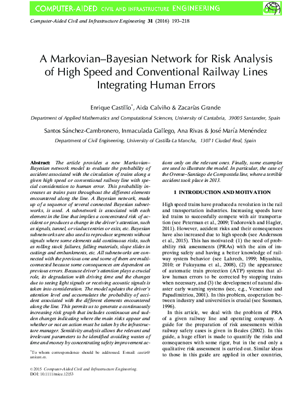 (PDF) A Markovian–Bayesian Network for Risk Analysis of High Speed and ...