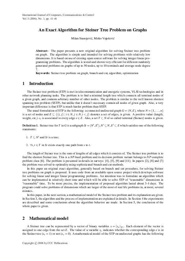 (PDF) An Exact Algorithm for Steiner Tree Problem on Graphs