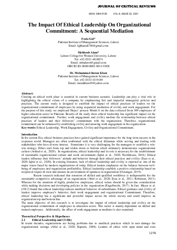 (PDF) The Impact Of Ethical Leadership On Organizational Commitment: A ...