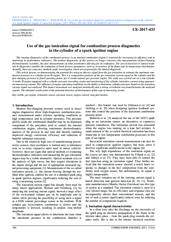 (PDF) Use of the gas ionization signal for combustion process ...