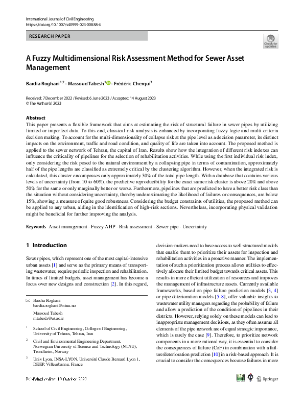 (PDF) A Fuzzy Multidimensional Risk Assessment Method for Sewer Asset ...