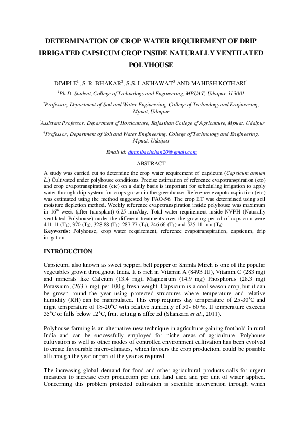 (PDF) Determination of Crop Water Requirement of Drip Irrigated ...