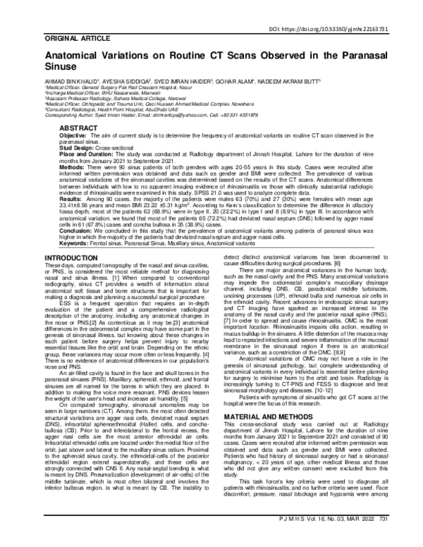 (PDF) Anatomical Variations on Routine CT Scans Observed in the ...
