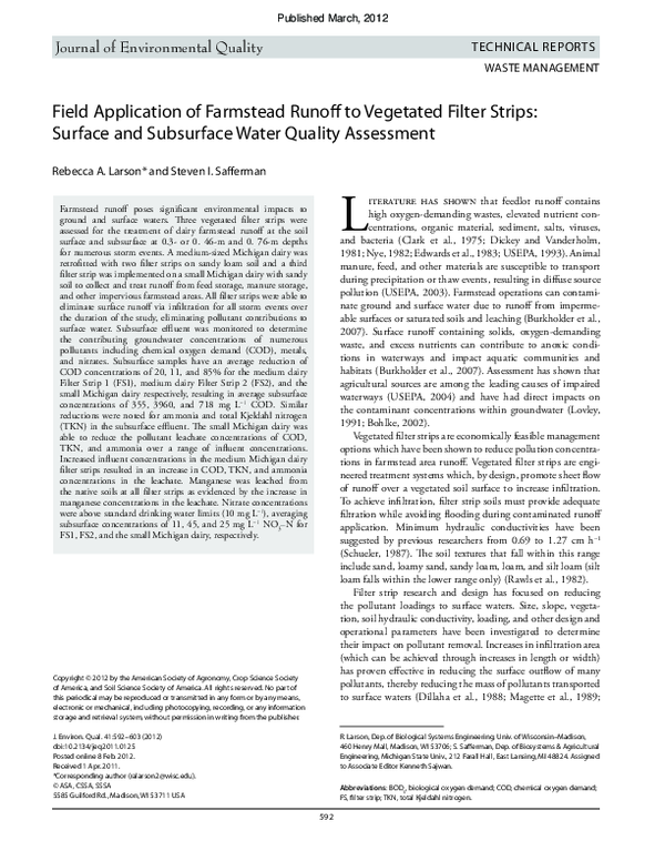 (PDF) Field Application of Farmstead Runoff to Vegetated Filter Strips ...
