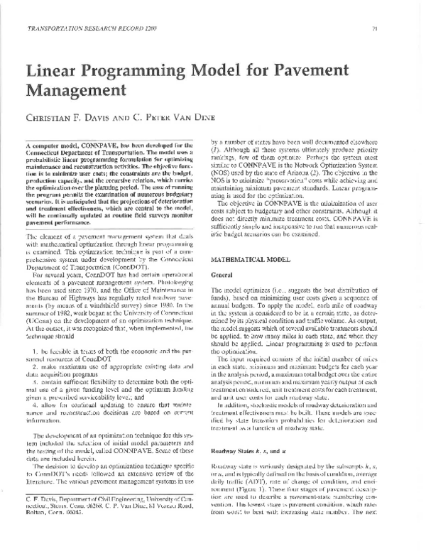 (PDF) Linear programming model for pavement management