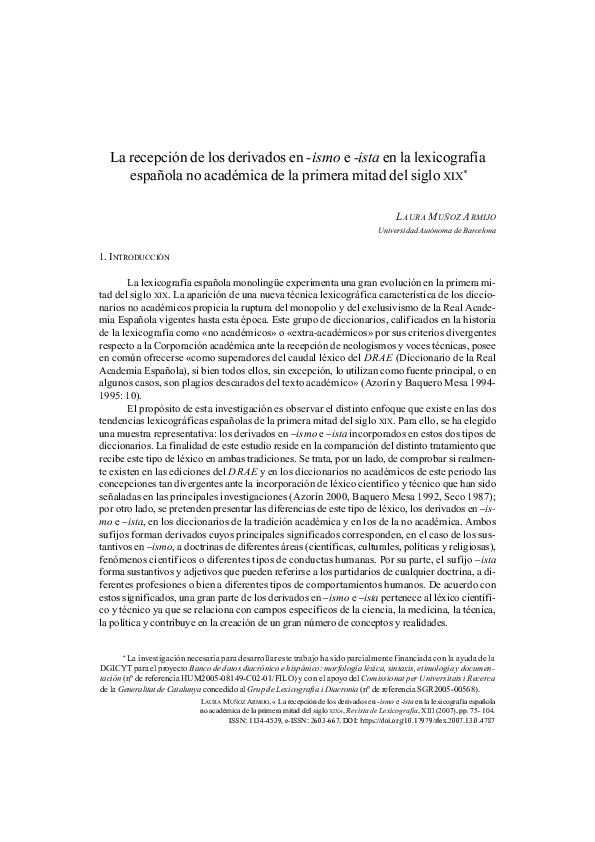 (PDF) La recepción de los derivados en -ismo e -ista en la lexicografía ...