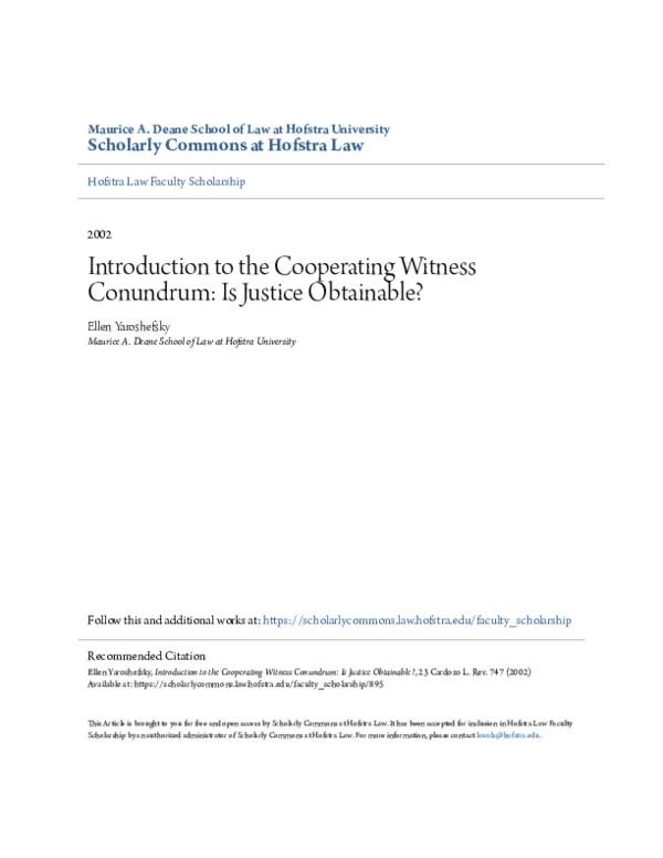 (PDF) Introduction to the Cooperating Witness Conundrum: Is Justice ...