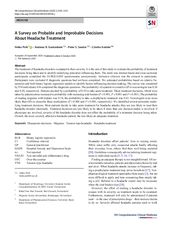 (PDF) A Survey on Probable and Improbable Decisions About Headache ...