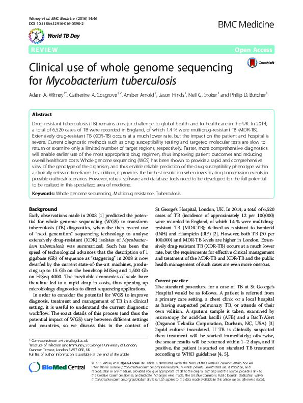 (PDF) Clinical use of whole genome sequencing for Mycobacterium ...