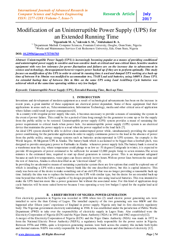(PDF) Modification of an Uninterruptible Power Supply (UPS) for an ...