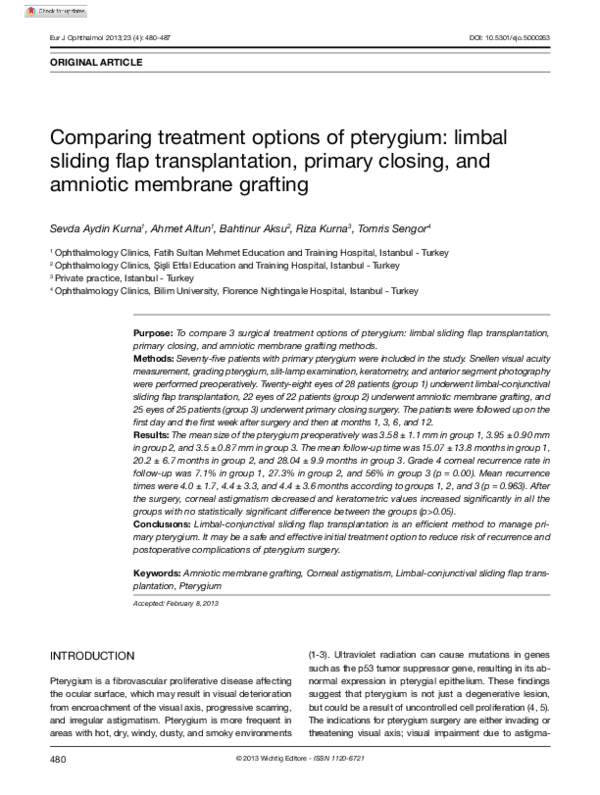 (PDF) Comparing Treatment Options of Pterygium: Limbal Sliding Flap ...