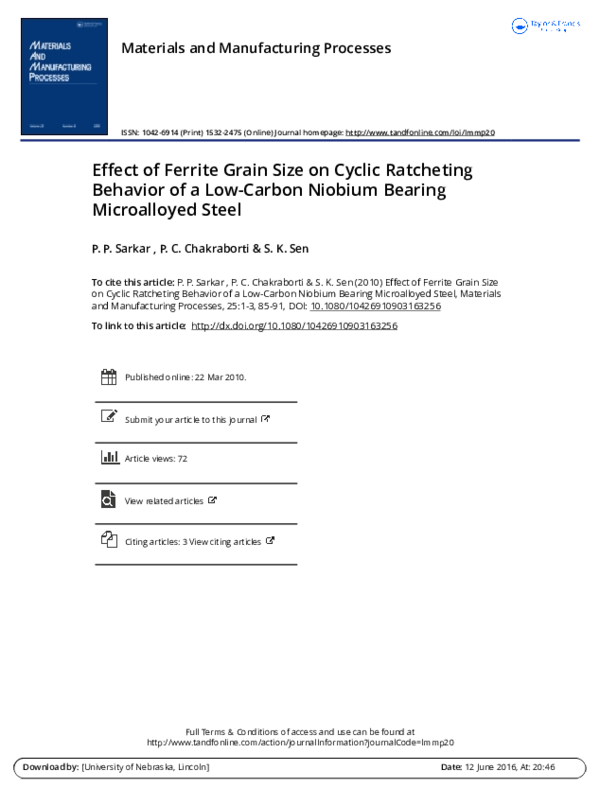 (PDF) Effect of Ferrite Grain Size on Cyclic Ratcheting Behavior of a ...