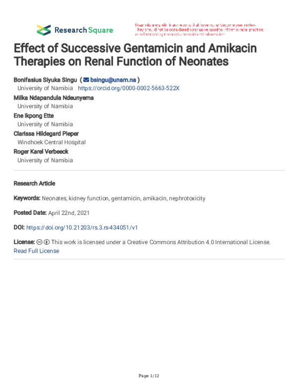 (PDF) Effect of Successive Gentamicin and Amikacin Therapies on Renal ...