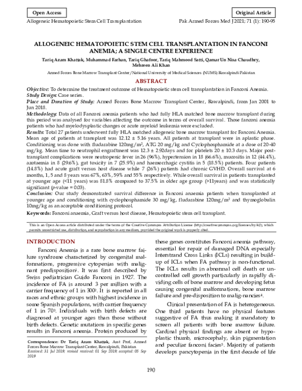 (PDF) Allogeneic Hematopoietic Stem Cell Transplantation in Fanconi ...