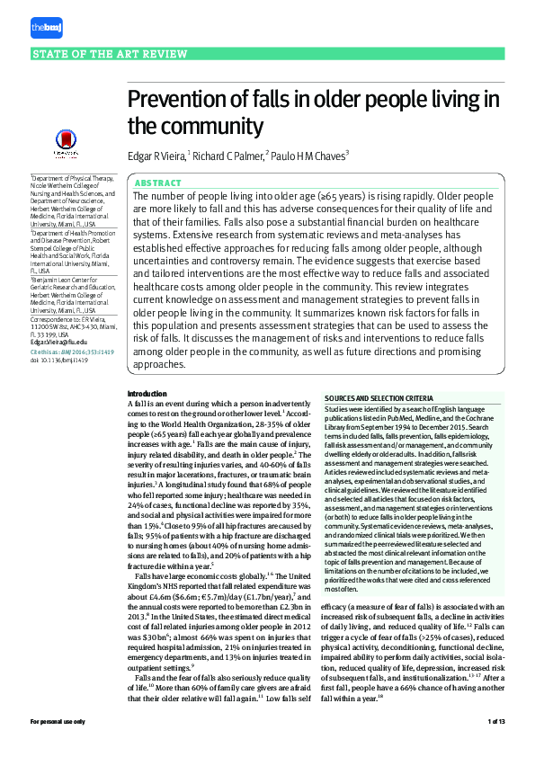 (PDF) Prevention of falls in older people living in the community