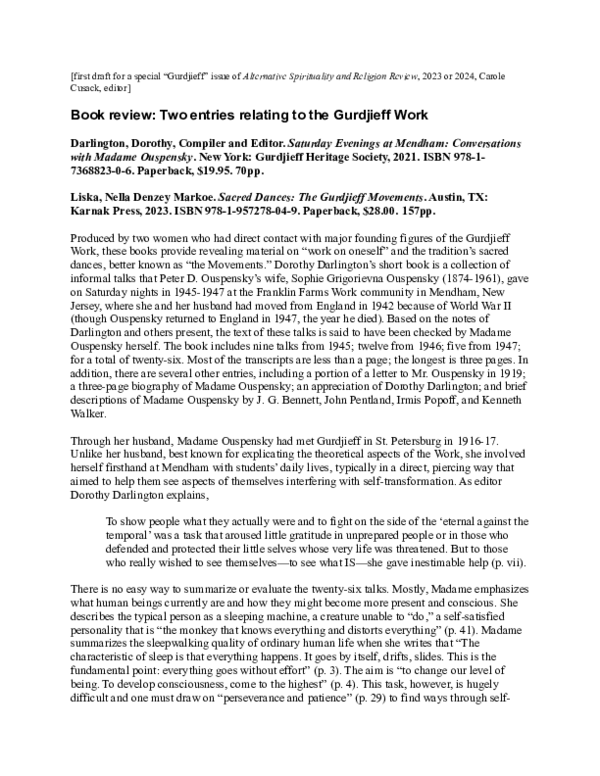 (PDF) Book review Two entries relating to the Gurdjieff Work David