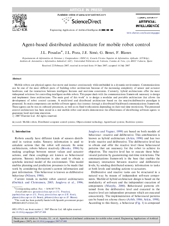 (PDF) Agent-based distributed architecture for mobile robot control