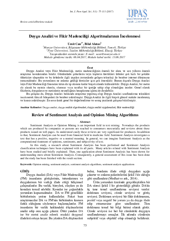 (PDF) Review of Sentiment Analysis and Opinion Mining Algorithms