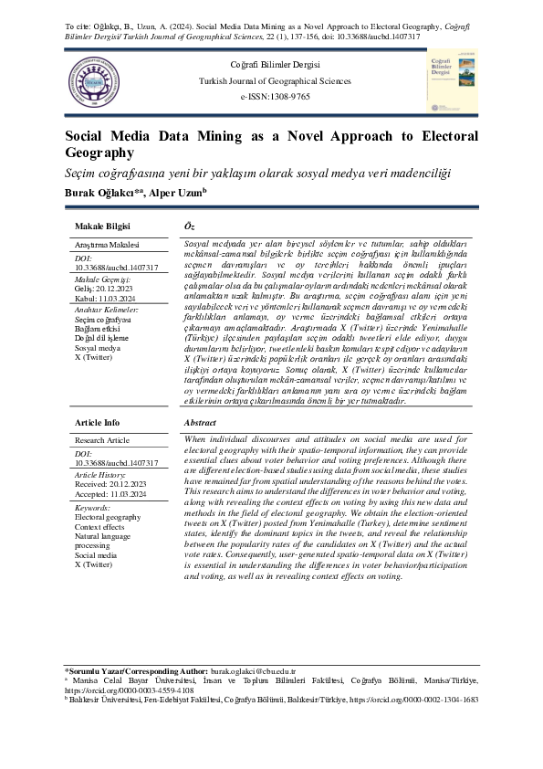 (PDF) Social Media Data Mining as a Novel Approach to Electoral Geography