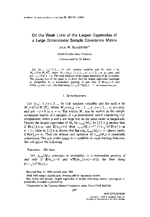 PDF) On the weak limit of the largest eigenvalue of a large