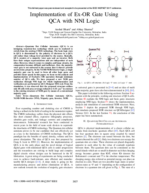 (PDF) Implementation of Ex-OR gate using QCA with NNI logic