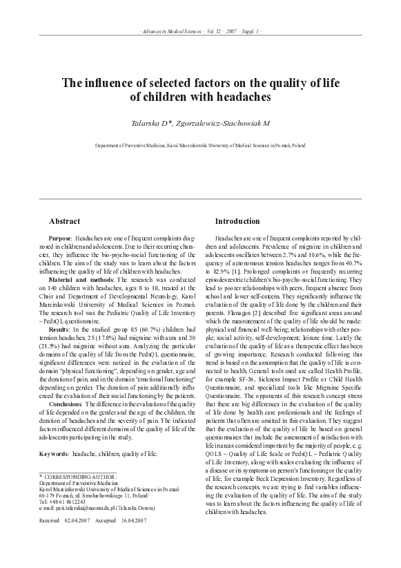(PDF) The influence of selected factors on the quality of life of ...