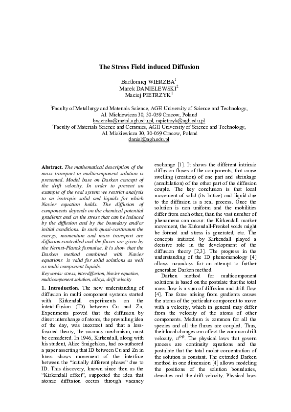 (PDF) The Stress Field Induced Diffusion