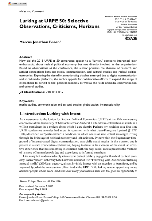 Lurking at URPE 50: Selective Observations, Criticisms, Horizons