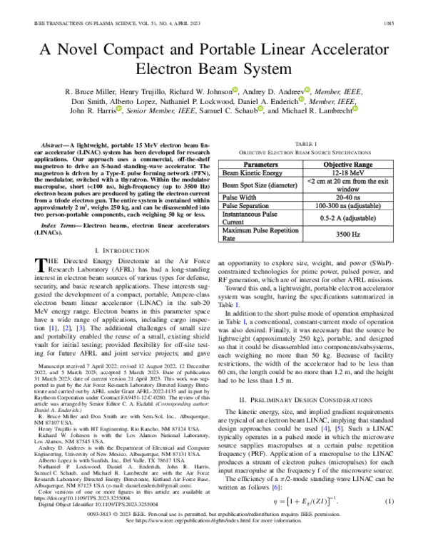 (PDF) A Novel Compact and Portable Linear Accelerator Electron Beam System