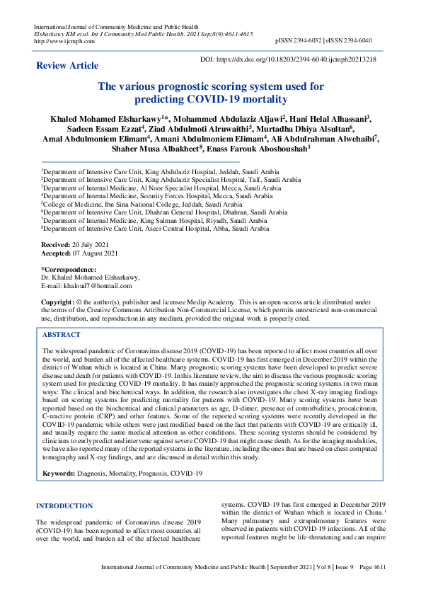 (PDF) The various prognostic scoring system used for predicting COVID ...