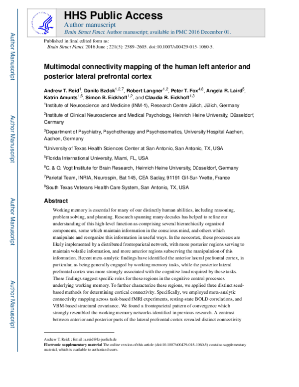 (PDF) Multimodal connectivity mapping of the human left anterior and ...