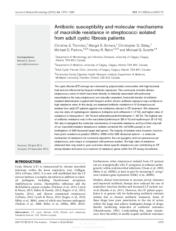 (PDF) Antibiotic susceptibility and molecular mechanisms of macrolide ...