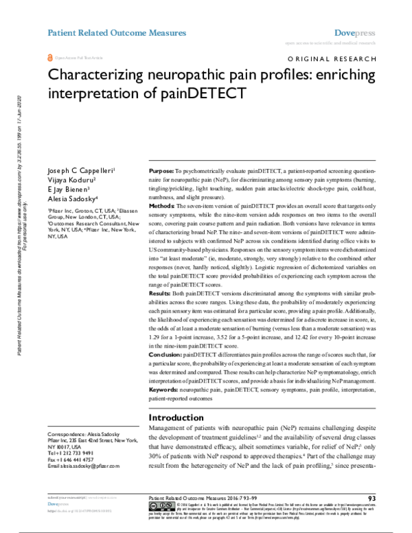 (PDF) Characterizing neuropathic pain profiles: enriching ...