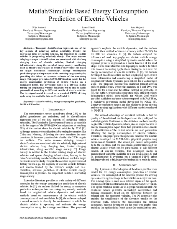 (PDF) Matlab/Simulink Based Energy Consumption Prediction of Electric ...