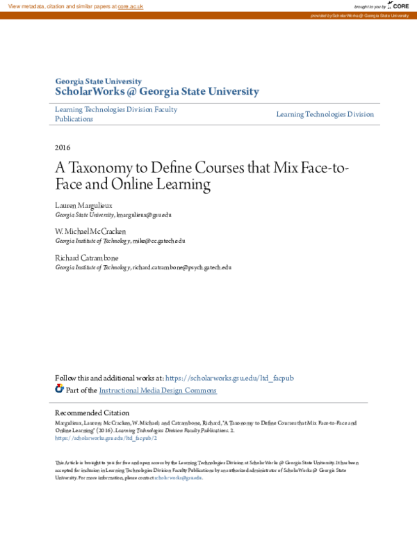 (PDF) A taxonomy to define courses that mix face-to-face and online ...