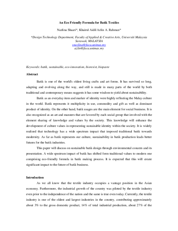 (PDF) An Eco Friendly Formula for Batik Textiles