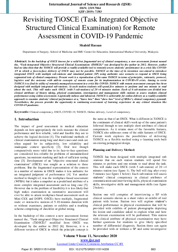 (PDF) Revisiting TiOSCE (Task Integrated Objective Structured Clinical ...