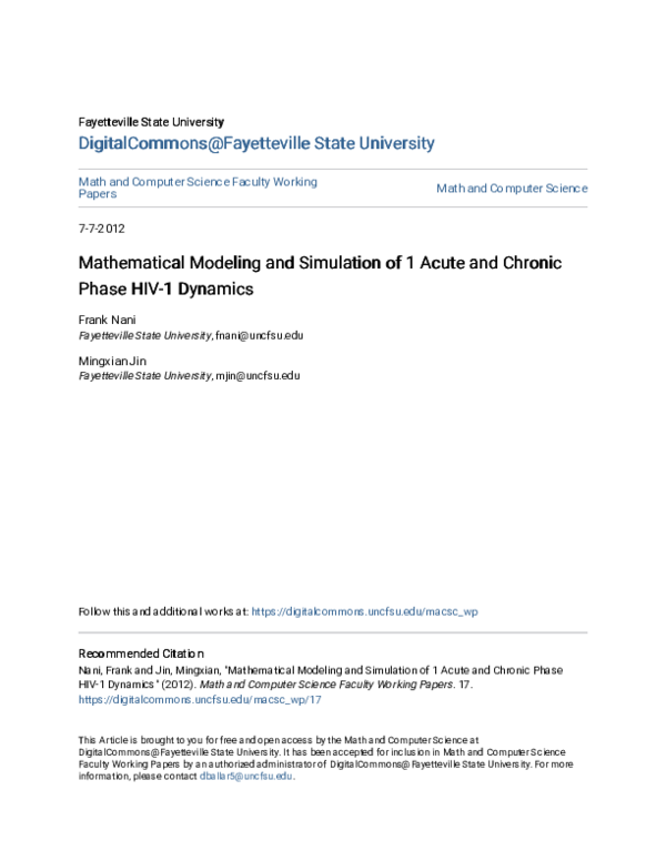 (PDF) Mathematical Modeling and Simulation of 1 Acute and Chronic Phase ...
