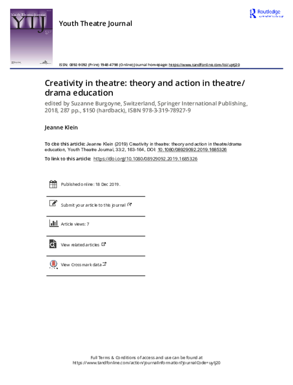 (PDF) Creativity in theatre: theory and action in theatre/drama education