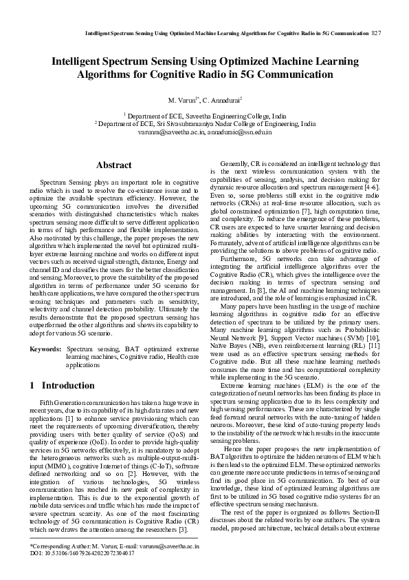 (PDF) Intelligent Spectrum Sensing Using Optimized Machine Learning ...