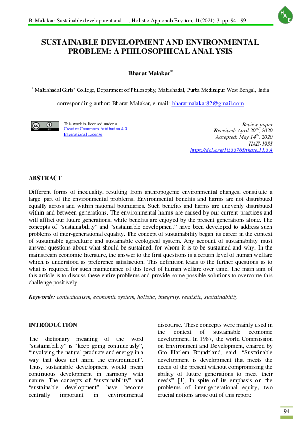 (PDF) Sustainable development and environmental problem