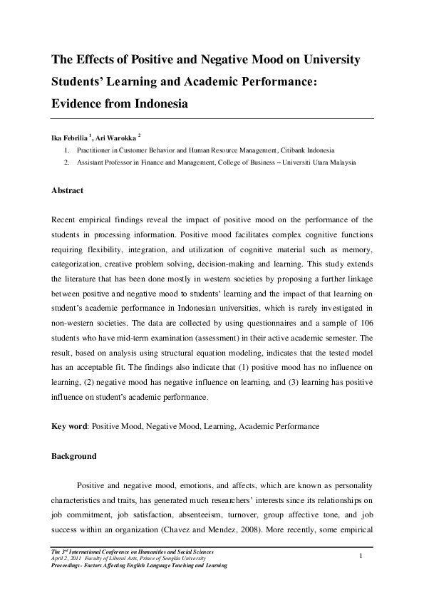 (PDF) The Effects of Positive and Negative Mood on University Students ...