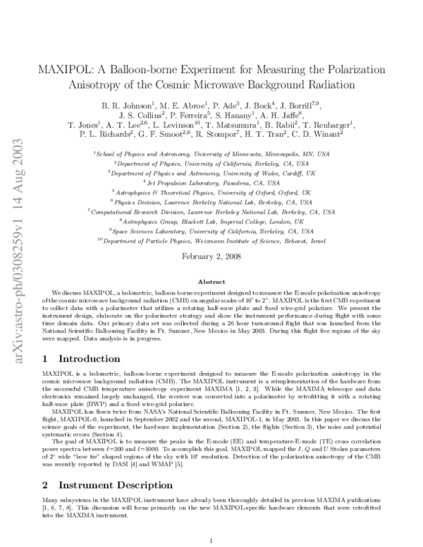 (PDF) MAXIPOL: a balloon-borne experiment for measuring the ...