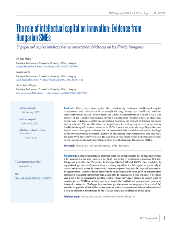 (PDF) The role of intellectual capital on innovation: Evidence from ...