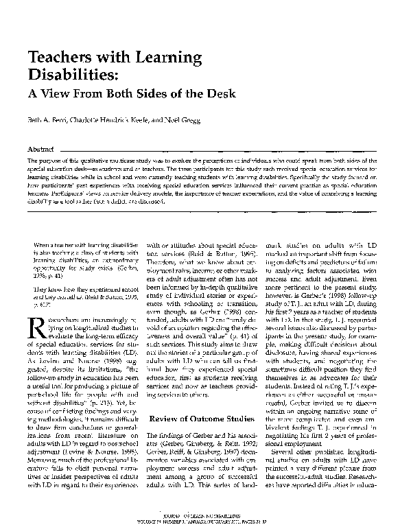 (PDF) Teachers With Learning Disabilities: A View From Both Sides of ...