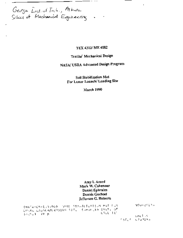 (PDF) Soil stabilization mat for lunar launch/landing site