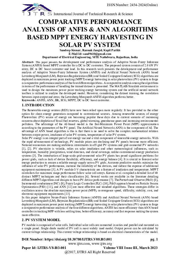 (PDF) COMPARATIVE PERFORMANCE ANALYSIS OF ANFIS & ANN ALGORITHMS BASED ...